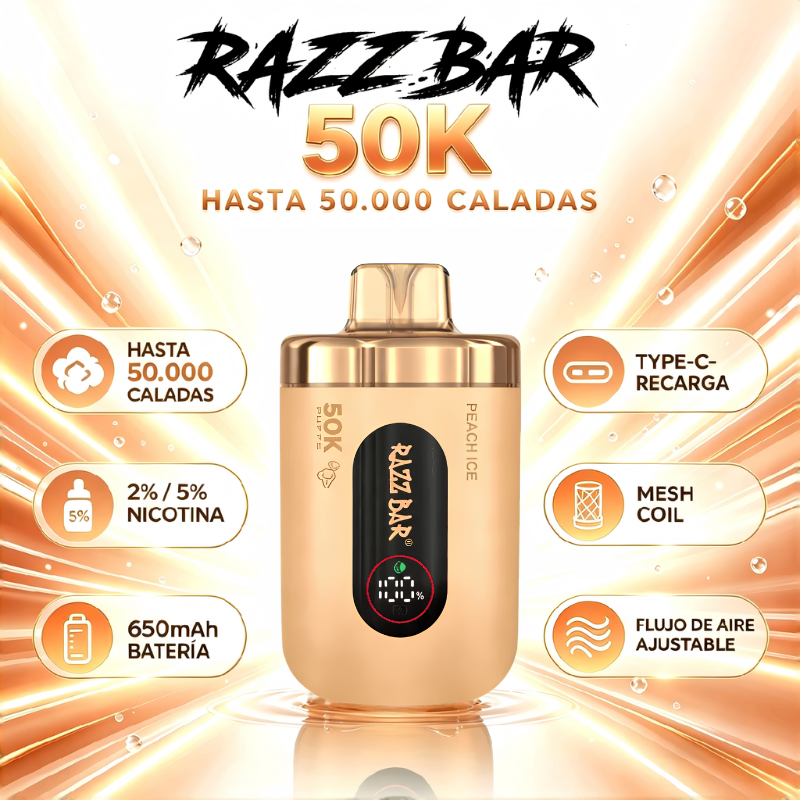 RAZZ BAR 50000 Puffs Vape Desechable Recargable con Pantalla Inteligente