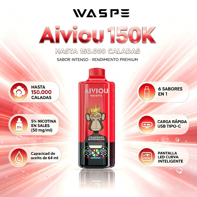 WASPE AIVIOU 150K 150000 Puffs 6 in 1 Vape Desechable Original