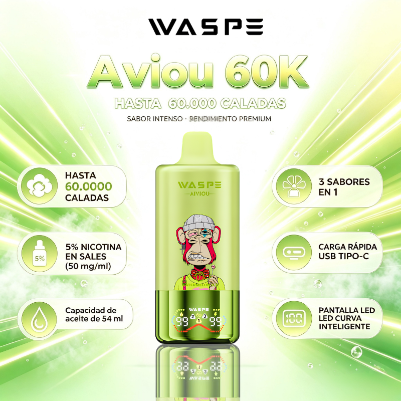 WASPE AIVIOU 60000 3 in 1 60000 Puffs Vape Desechable Original