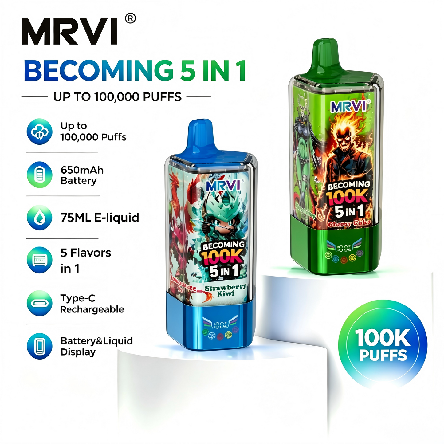 MRVI Becoming  100K 5 En 1 -50Pcs Vape Desechable