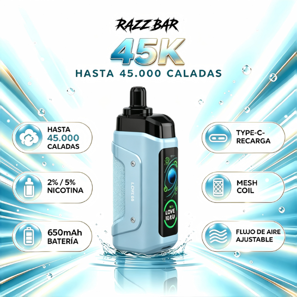 RAZZ BAR 45000 Puffs Vape Desechable Recargable con Pantalla LED Inteligente