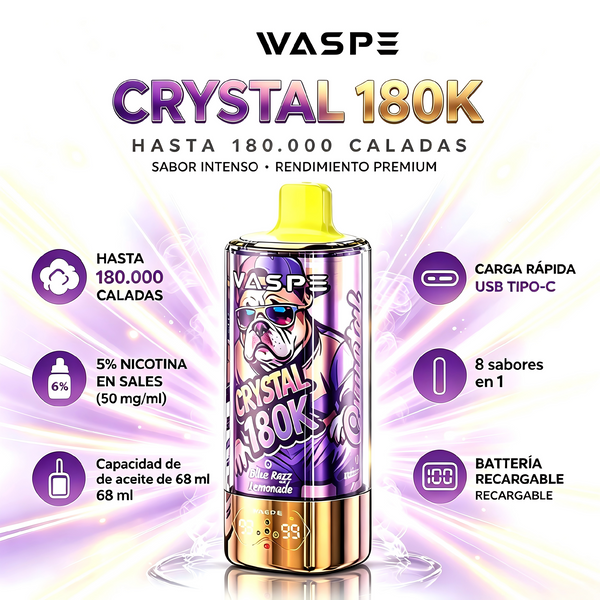WASPE Crystal 180K 180000 Puffs 8 in 1 Vape Desechable Original